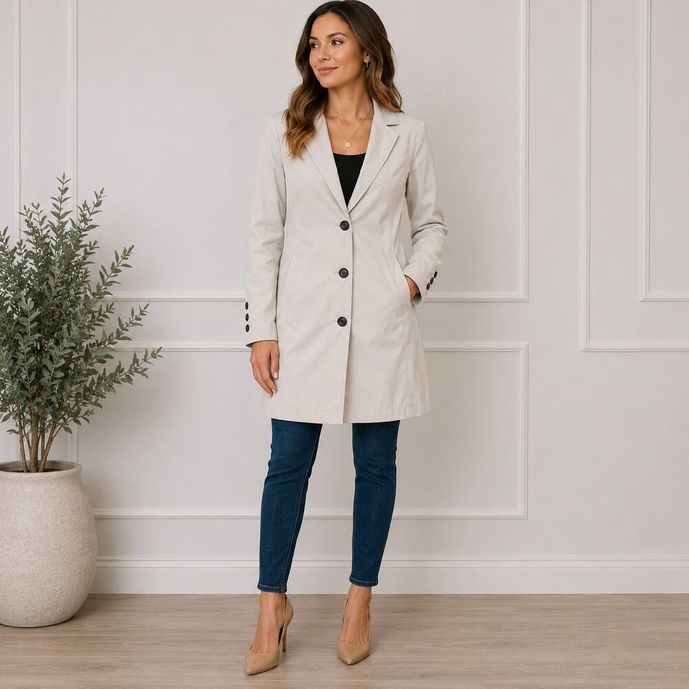 GUESS Los Angeles Women's Beige Tailored Long Coat - Size Medium